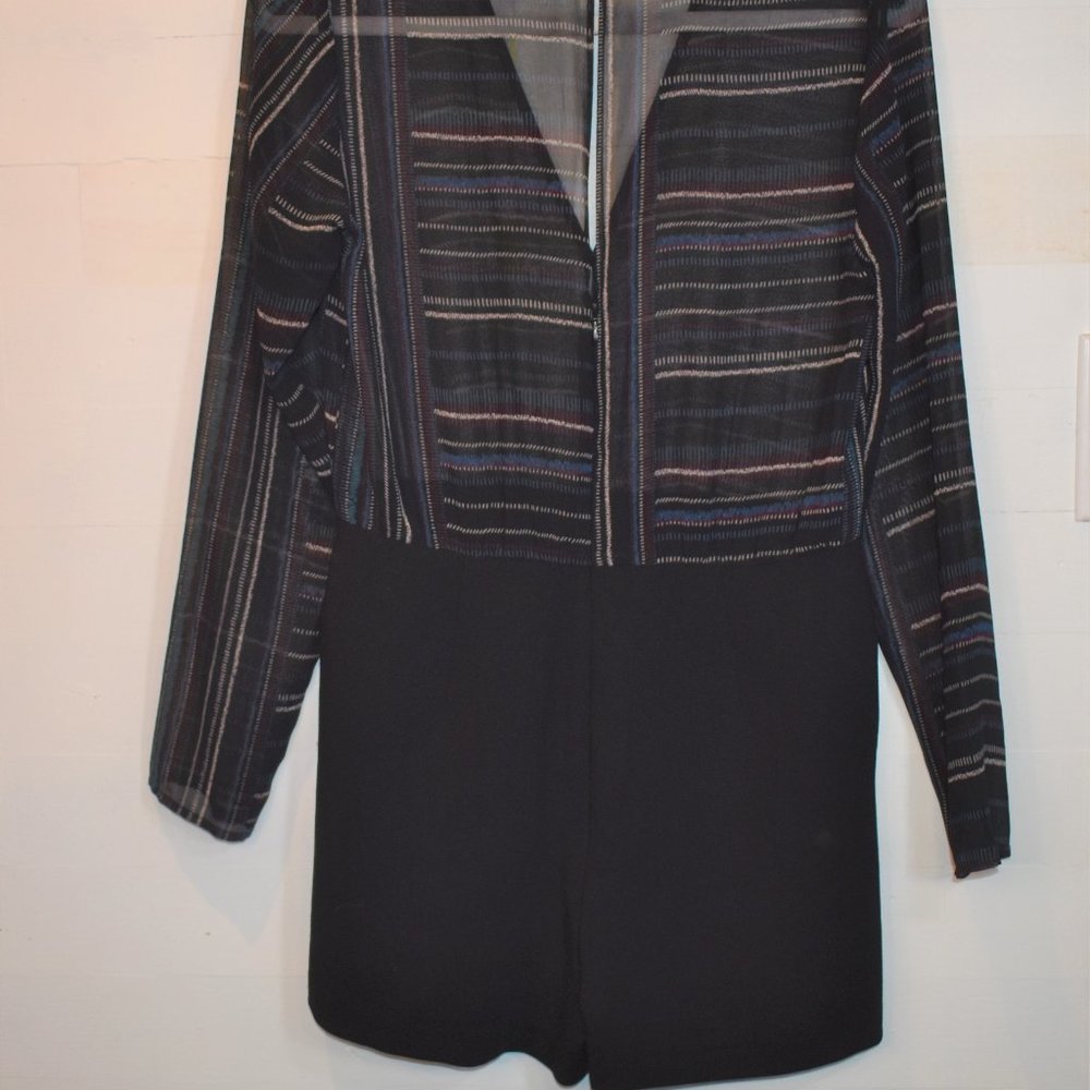 NWT. BCBG Generation Multi-Colored, Sheer Top, Black Shorts Romper size 4